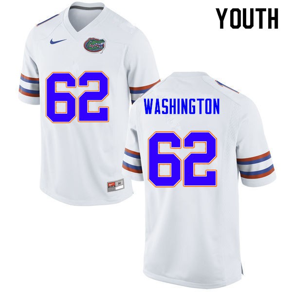 Youth #62 James Washington Florida Gators College Football Jersey White